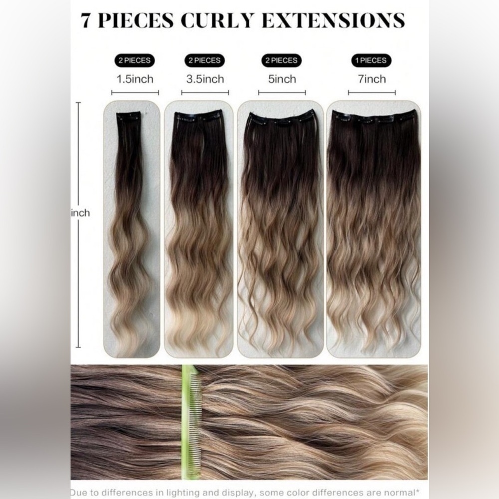 Water Wave Brown to Ash Blonde Balayage Clip in Hair Extensions Set - Picture 6 of 10